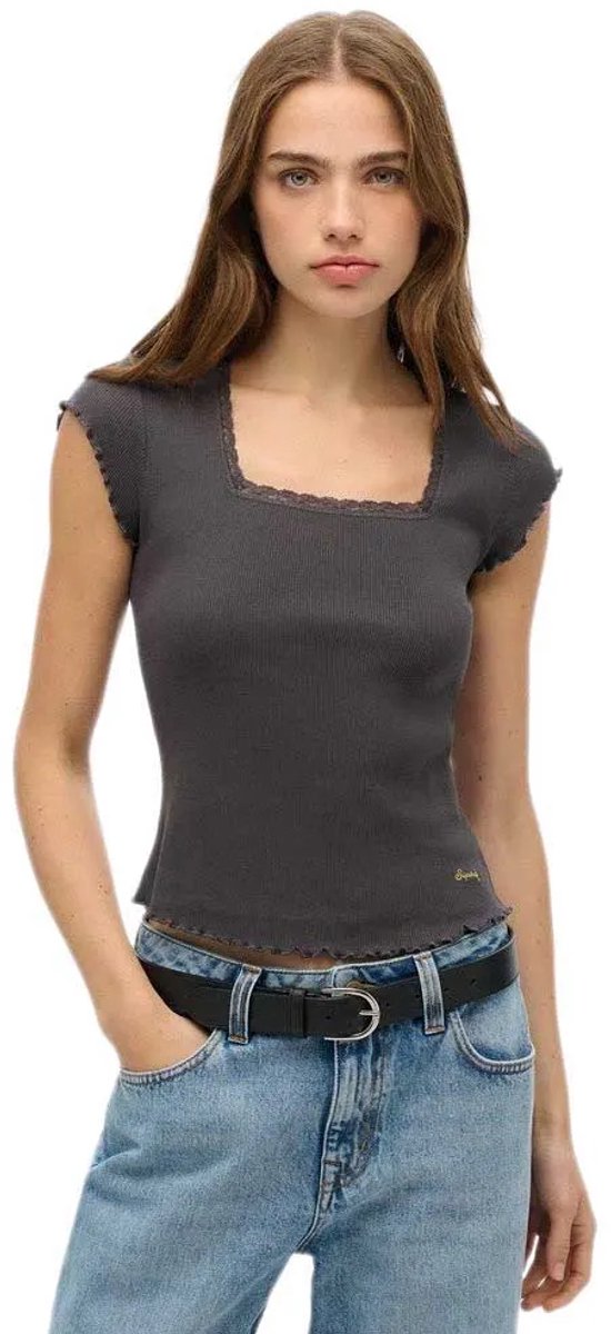 Superdry Essential T-shirt met Vierkante Hals Slanke Pasvorm Dames T-shirts Zwart