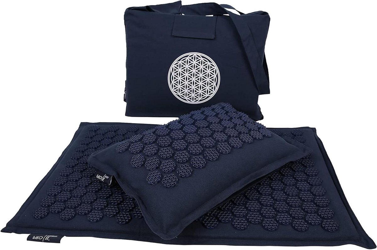 Acupressuurmat Kussenset - Spike Mat - Ontspanning Lichaam - Eco Vriendelijk Materiaal - 72x44 cm - Marineblauw
