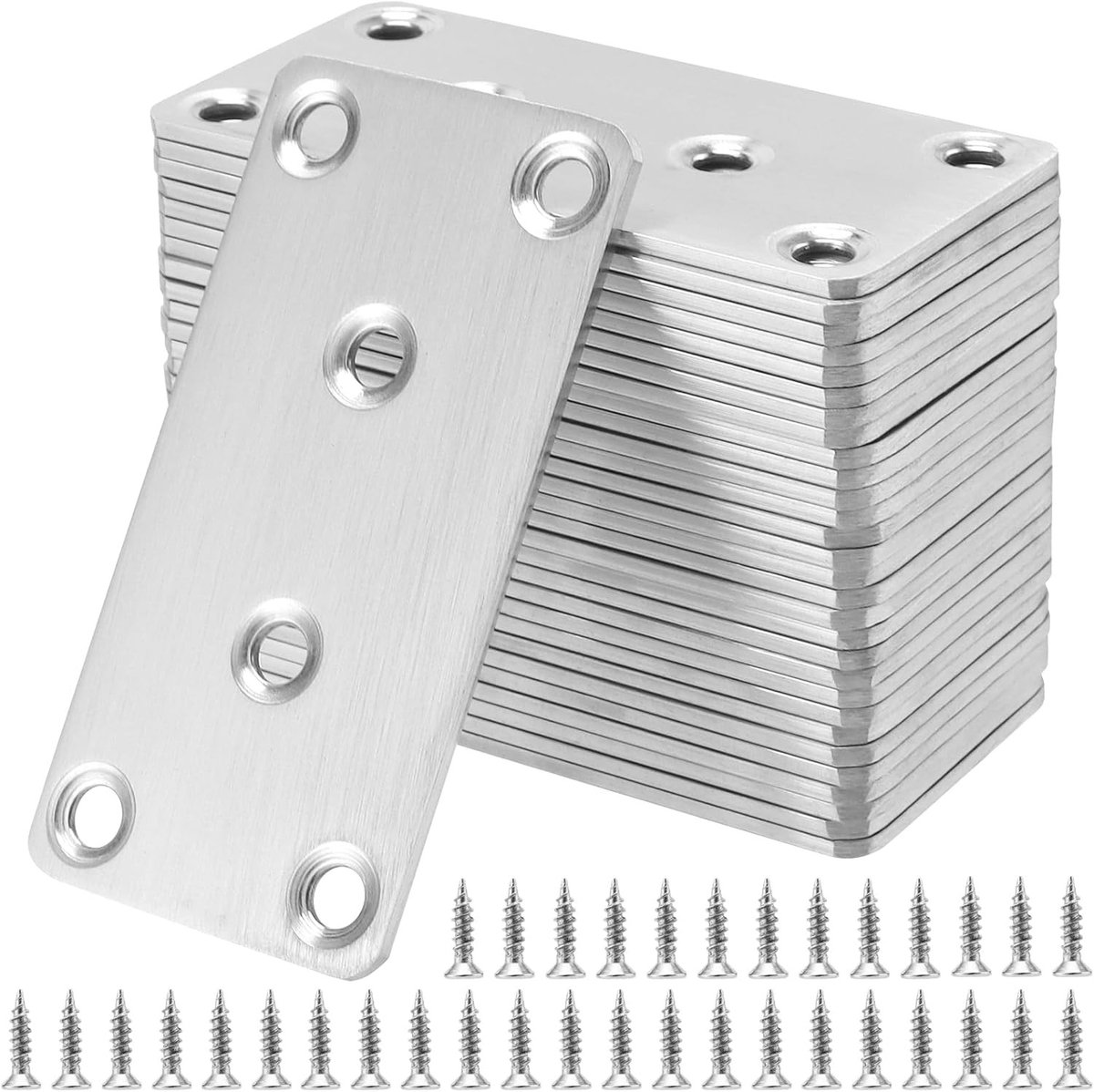 30 Stuks RVS Platenverbinders, 80 x 40 x 2 mm, Sterke Perforated Plaat met 6 Gaten voor Meubels, Tafels en Kasten
