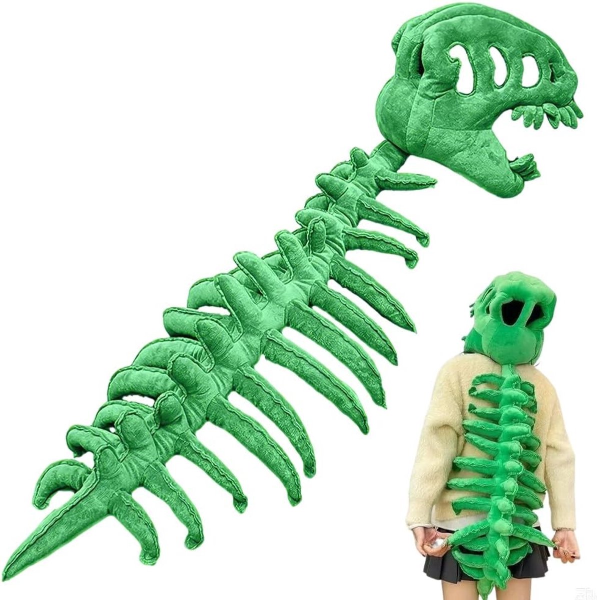 Pluche Spinosaurus dinosaurus kostuum voor Halloween, cosplay en carnaval met 3D-skeletcape en fotorekwisieten