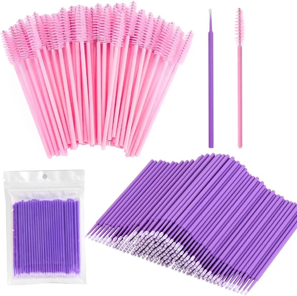 Miniature Wegwerpbekers en Cotonelle Mascara Applicators in Paars en Roze - Perfect voor Feestjes en Make-up Gebruik