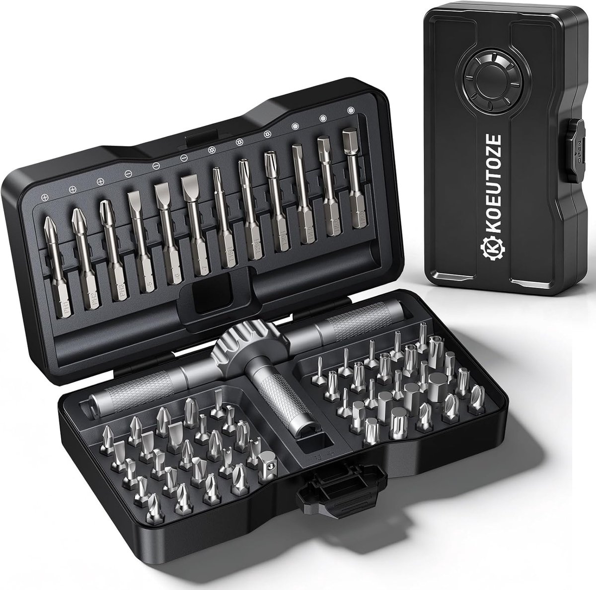 SnelShoppen - 66-in-1 Magnetische Schroevendraaier Set - Premium Ratchet Schroevendraaier met S2 Stalen Bits & Ergonomische Aluminium Handgreep - Comp