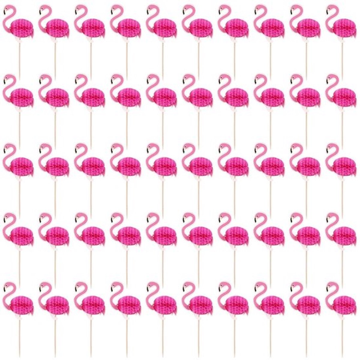 Fruitstokers 50 Stuks - Flamingo Decoraties - Taartdecoraties - Feestartikelen - Duurzaam Materiaal - 14,5 cm - Decoratiestokjes