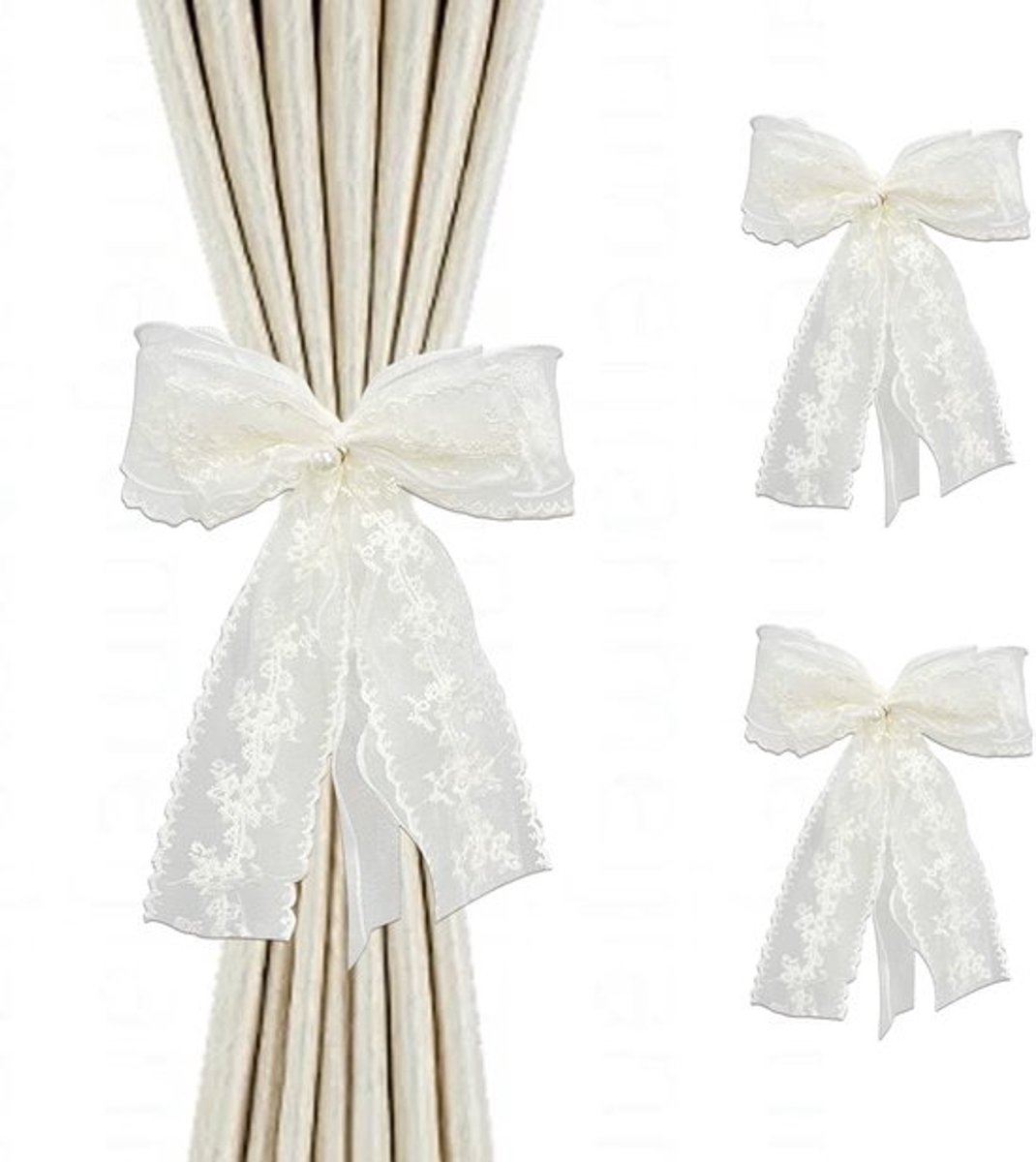 Gordijnbinders 2 Stuks - Elegante Kanten Gordijnbinderstrikken - Touwbinders voor Dikke/Dunne Gordijnen - Perfect voor Woonkamer/Slaapkamer - Hoogwaardig Polyester - Geen Boren of Montage - Gordijnstrikken