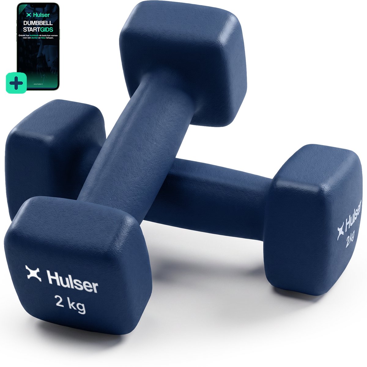 Hulser Dumbbell set - 2 x 2,0 kg - Neopreen - Blauw - Met digitale startgids - Gewichten - Fitness halterset - Krachttraining halters