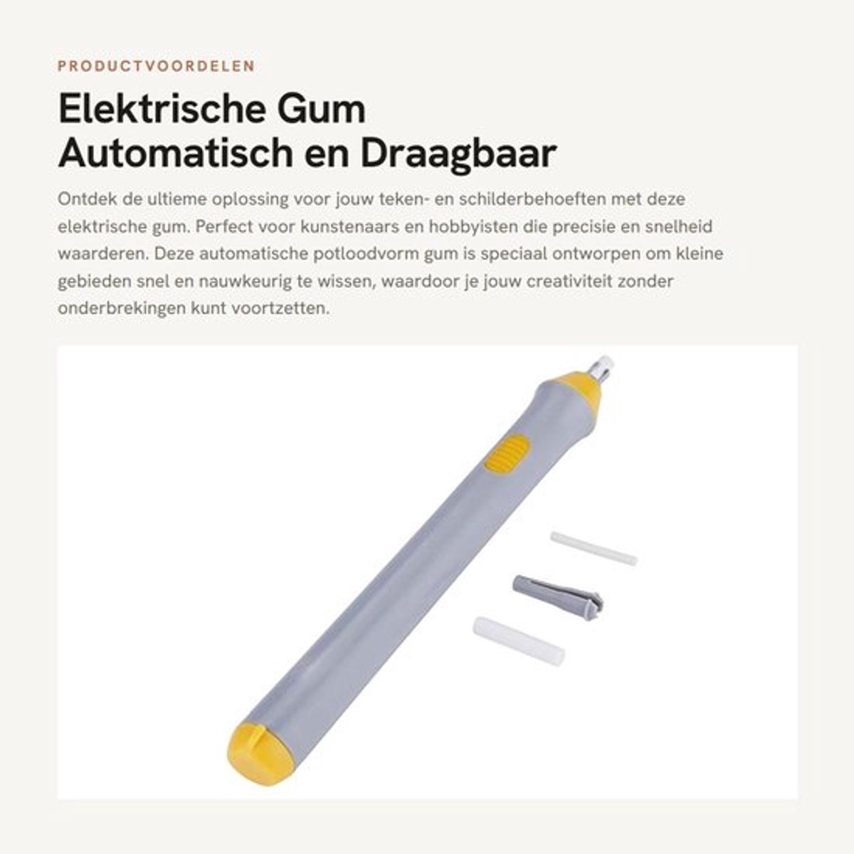 Elektrische Gum - Automatisch en Draagbaar - Voor Tekenen en Schilderen - Grijs - Batterij Aangedreven - Inclusief 22 Gum Vullingen
