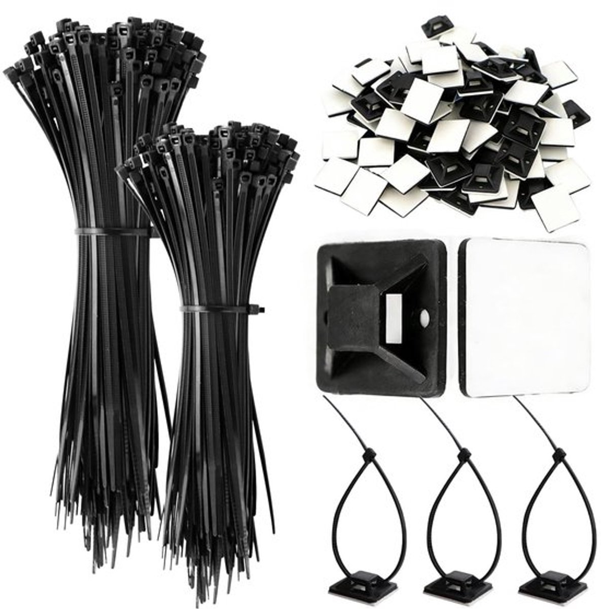 Kabelbinders Set 200 Stuks - Zelfklevende Bevestigingen - 120mm/150mm Ritsbanden - Organiser - Rubber Basisstoelen - Eenvoudig te Gebruiken - Kabelmanagement
