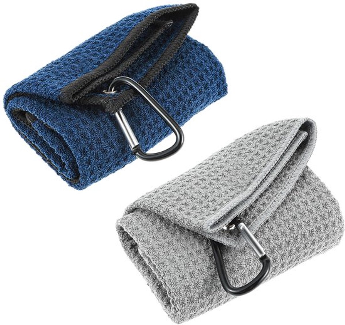 Golfhanddoek 3-voudig Wafelpatroon - Microvezel - Draagbaar - 2 Stuks - Met Karabijnhaak - 30 x 30 cm - Schoonmaakdoek