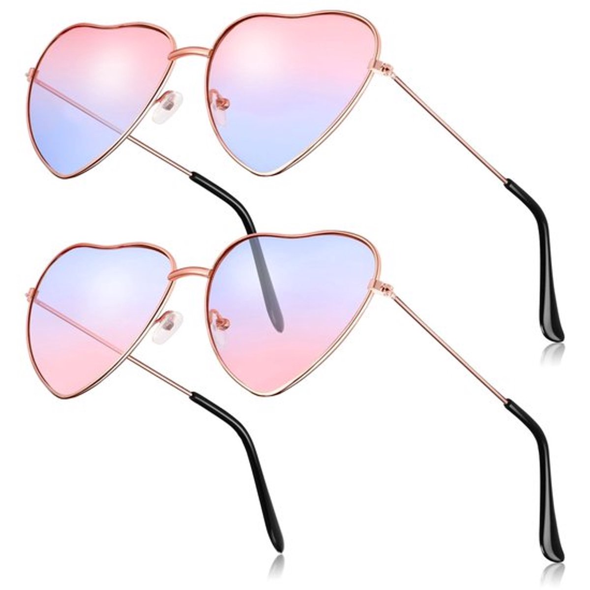 Zonnebril Hartvormig - Retro Hippy - Dun Metalen Frame - Dames/Heren - Casual Chique Stijl - Kleurverloop Blauw/Roze - Fashion Sunglasses