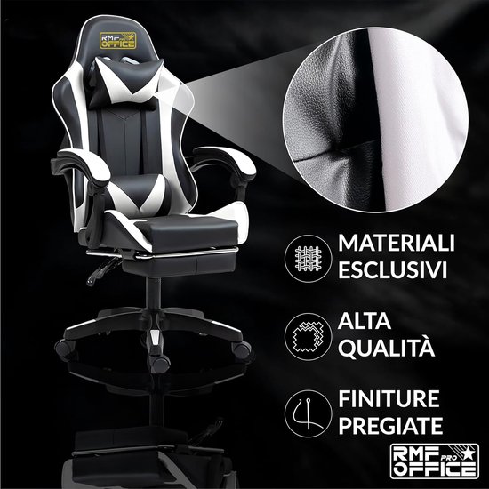 SnelShoppen - Professionele Gaming Stoel - Ergonomisch & Kantelbaar - Comfortabele Gaming Stoel met Voetsteun - Draaiwielen, Hoogte Verstelbaar (Wit) van snelshoppen — afbeelding 5