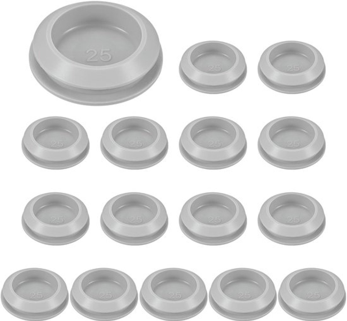 M METERXITY Set van 8 siliconen gatpluggen, klikbare vergrendelbare pluggen voor gat van 25-27 mm, rubberen rubberen plug met rond gat voor keuken, schotten, waterdichte afdichtpluggen [grijs]