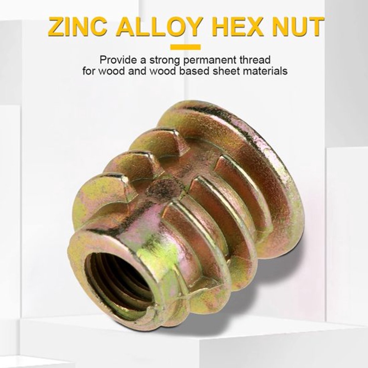 Inschroefmoeren M4 x 8 mm - Zinklegering - Binnenzeskant - Zeskantige Aandrijfkop - Draadinzetstukken - Geschikt voor Houten Platen - Draadinzetstuk