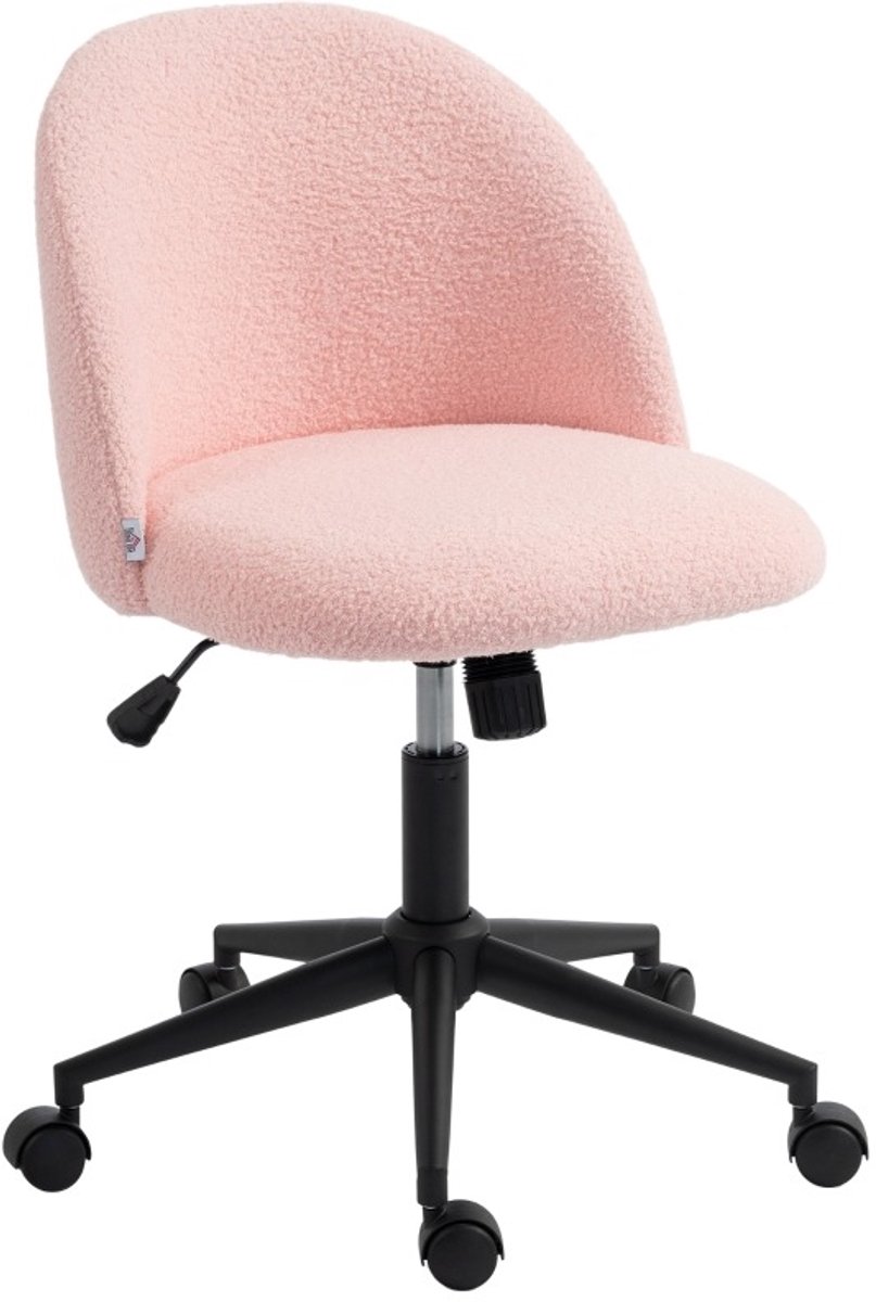 OKWISH Bureaustoel - Draaibaar En Hoogteverstelbaar Met Wielen - Zacht Teddyfleece En Comfortschuim - Voor Kantoor Of Kaptafel - Roze