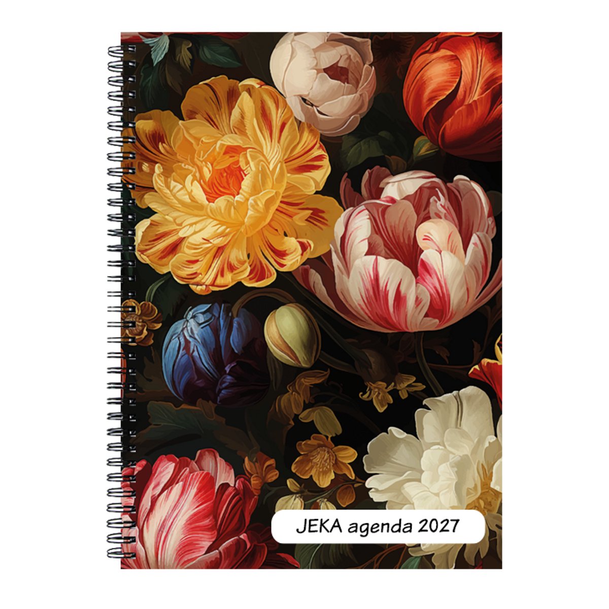 Castelli - Jeka agenda H77 2027 - formaat A5 - ringband - 1 week over 2 pagina's - met wire-o-binding - Made in Italy - flexibele omslag - dessin Tulpen