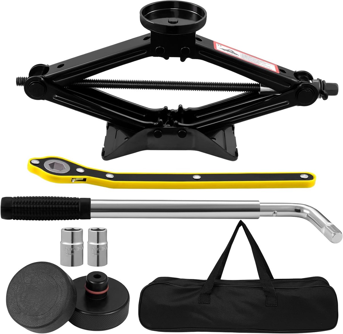 SnelShoppen - Universele Scissor Jack 3T (3000 kg) Auto Krik met Rubber Pad - Inclusief Schroevendraaier - Ideaal voor Auto, SUV en MPV - Draagbaar en