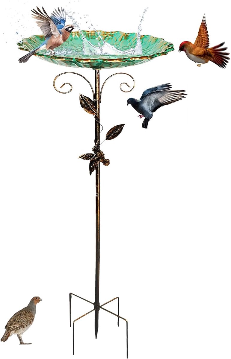 SnelShoppen - Vogelbad Staand Groot 78 cm - Vintage Metaal - Winterbestendig - Waterbad voor Wilde Vogels met Stabiele 5-Tanden-Basis voor Tuin en Bal