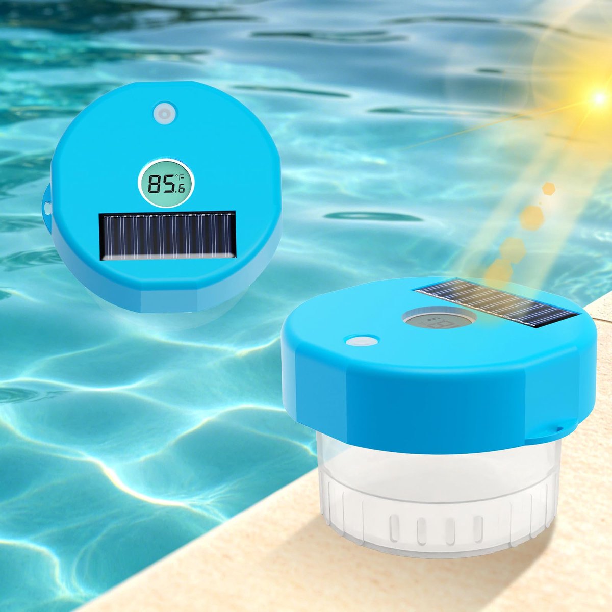 SnelShoppen - Thermometer voor Zwembad met Drijvende Doseerfunctie, Zwembad Thermometer, Waterthermometer, Tuinaccessoires, Blauw, Voor Zwembad of Spa