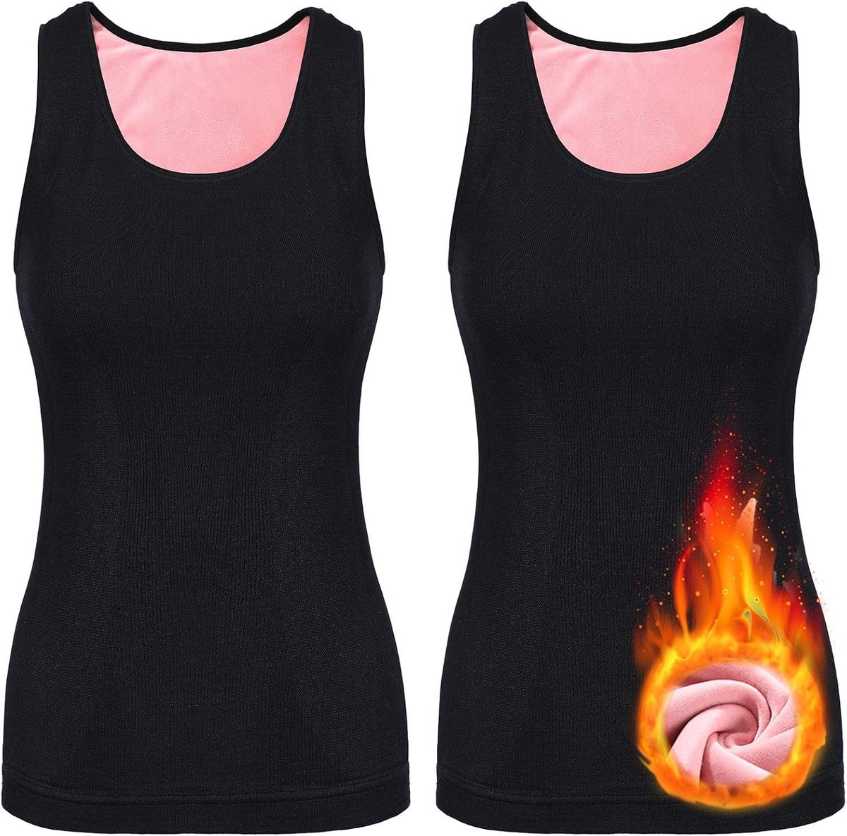 Fleece Tanktops voor Dames - Mouwloze Thermische Onderkleding van Katoen, Zwart, Comfortabel en Warm