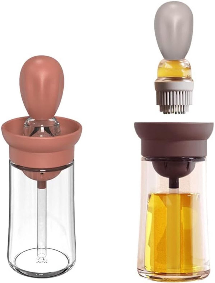 SnelShoppen - 2 Stuks Glazen Olieflessen met Barbecue Kwast 180ml Olie en Azijn Flessen met Siliconen Kwast voor Keuken BBQ Grillen Bakken Koken, Rood