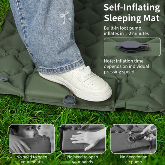 Opblaasbare Slaapmat - Kampeer Matras - Outdoor Slapen - Ingebouwde Voetpomp - 190 x 60 x 5 cm - Groen van Merkloos — afbeelding 2