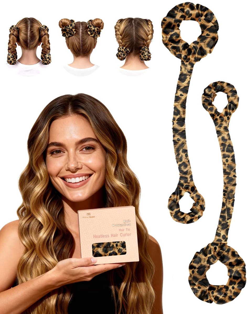 SnelShoppen - Satijnen Heatless Curling Rod Hoofdband Hair Curler Set - 2 Stuks Luipaard - Zachte Haarrollers voor Krullen Overnight - Geen Warmte, Pe
