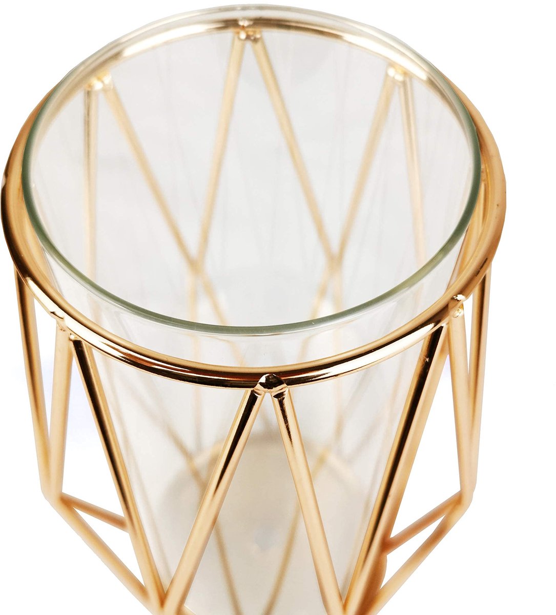 SnelShoppen - Gouden Bloemenvaas Decoraties voor Woonkamer - Glazen Vaas met Metalen Houder - Moderne Grote Vazen voor Bloemen - Bruiloft, Thuis, Kant