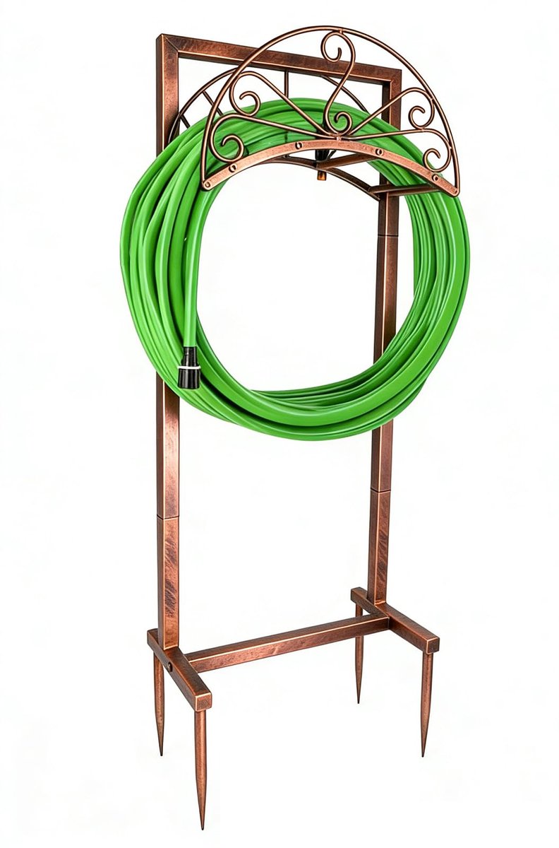 Tuinslanghouder Vrijstaand - Slangopberger Buiten - Tuin Opruimen - Afneembaar Ontwerp - 32 x 8 x 43 cm - Antiek Koper