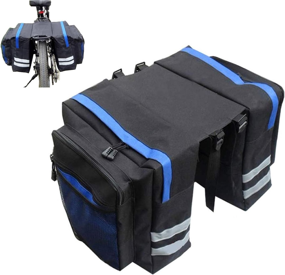 Fietstas, bagagedrager, 30 l, dubbele fietstas, waterdicht, bagagetas, blauw