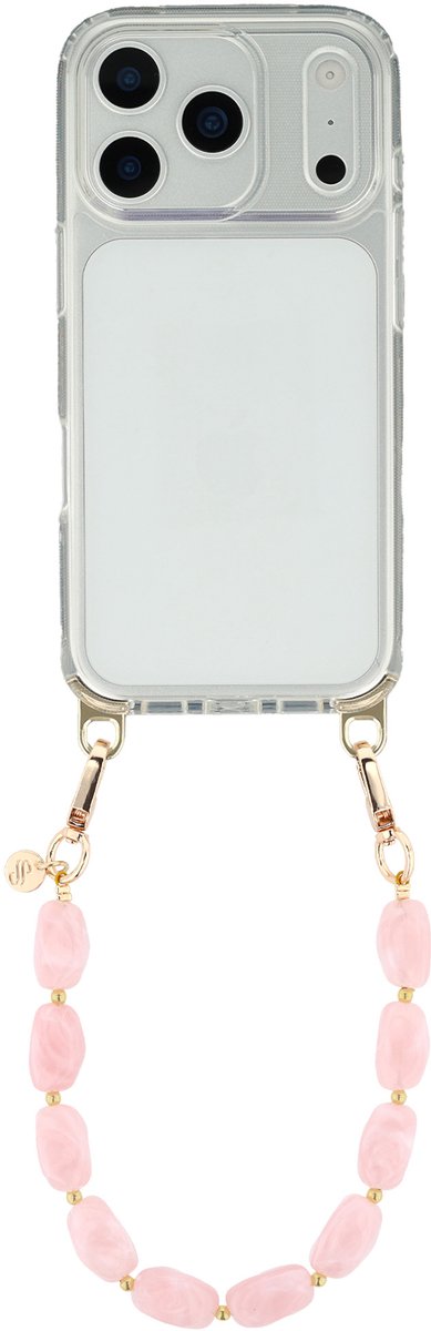 Selencia Transparant Hoesje met Haakjes inclusief Satin Crush Polskoord - Geschikt voor Apple iPhone 17 Pro - Cosmic Candy