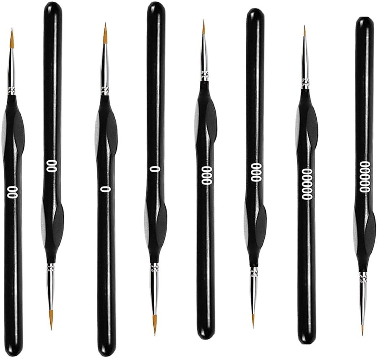 Fijne penselen voor detailwerk in modelbouw, miniaturen en schilderkunst – 8 stuks voor acryl, aquarel en olie