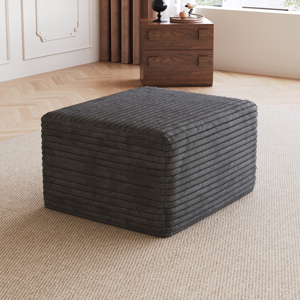 REDOM - Voetenbankje - Zonder montage - Corduroy stof met zachte schuimvulling - Modern - Voor binnen - Donkergrijs - 65 x 60 x 38 cm