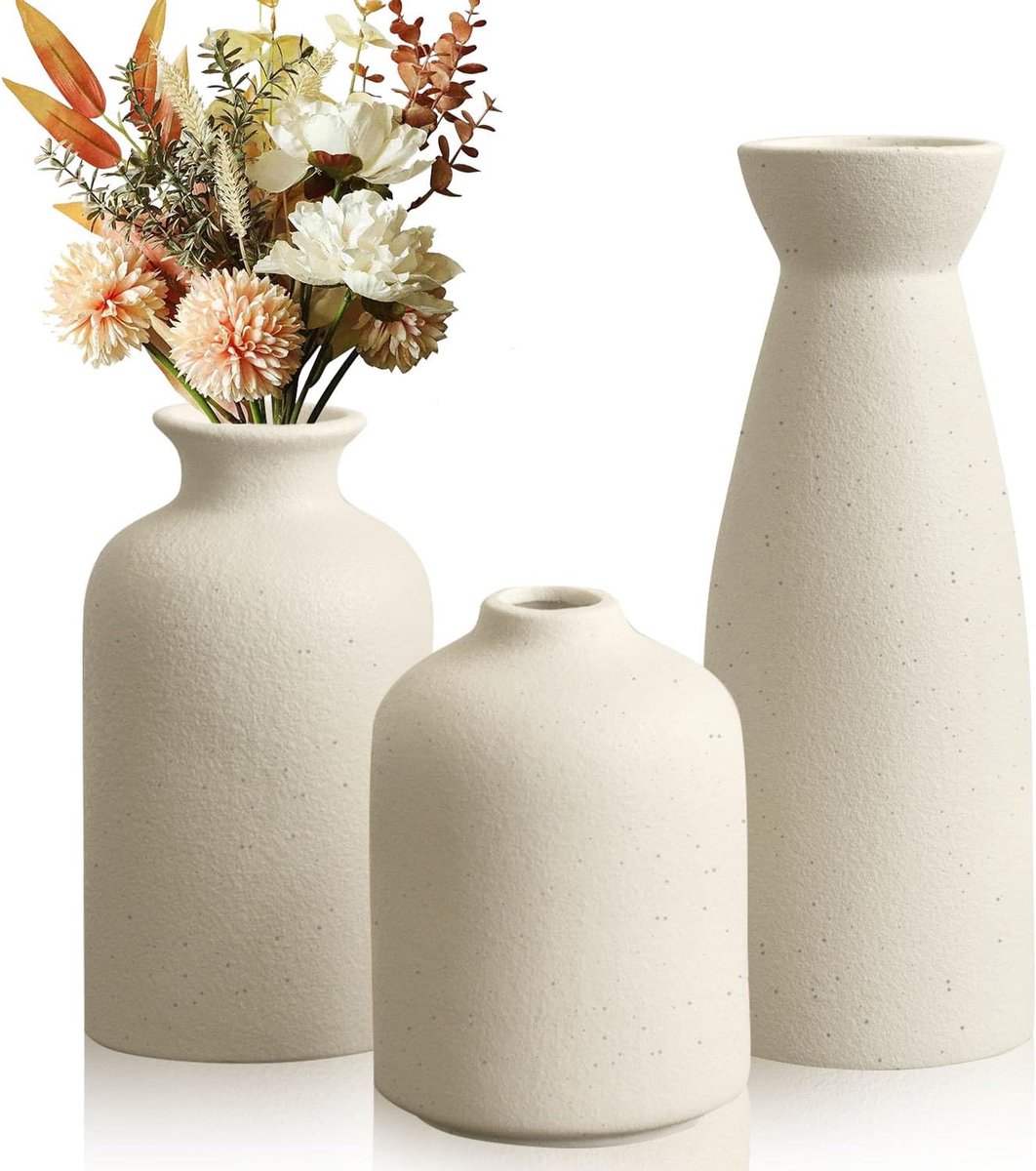 SnelShoppen - Beige Lighterday Vaas - Moderne Decoratie voor Woonkamer, Keuken en Tuin - Elegante Keramische Vaas voor Bloemen en Planten - Uniek Desi