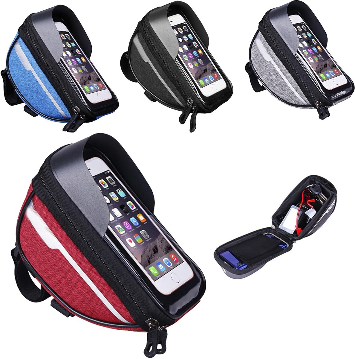 KZQ Waterdichte Fietstas - Waterdichte Standaard - Schok- en Valbestendig Draagbaar - Geschikt voor Stuur, Mountainbikes en Dagelijks Gebruik - Compatibel met Telefoons tot 6,4 inch - Rood - 18,5 x 9,5 x 8,5 cm