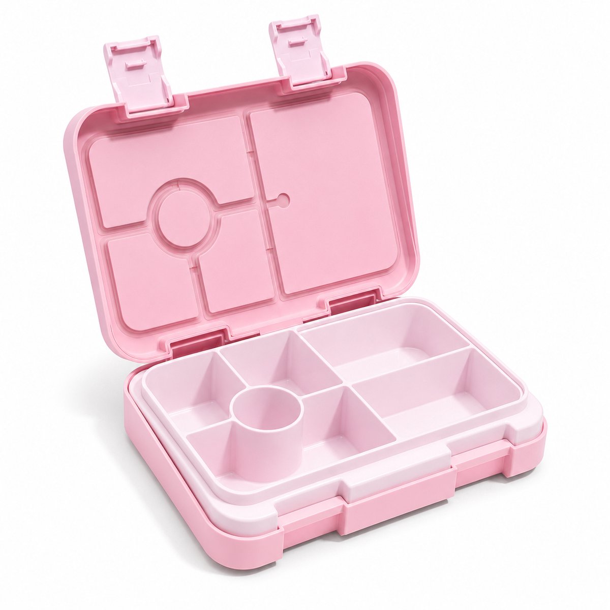 Bobypet Broodtrommel - Bento Box met 6 Vakken en Lekvrije Sluiting - 20x14x4.5 cm Lunchbox voor School en Werk - Roze