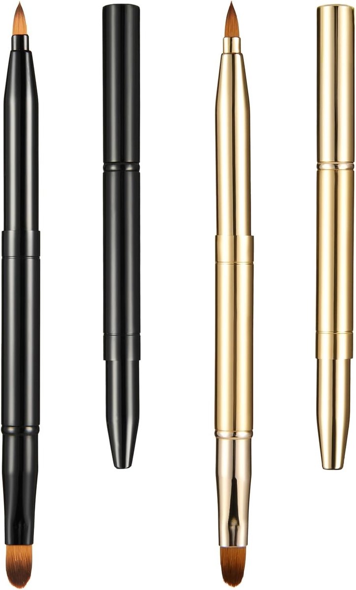 Verstelbare Lippenborstel voor Lippenstift, 2 Stuks, Dubbelzijdige Reis Lippenmake-up Borstel, Draagbare Borstel voor Lippenstift en Lipgloss met Etui, Concealer Make-up Tool