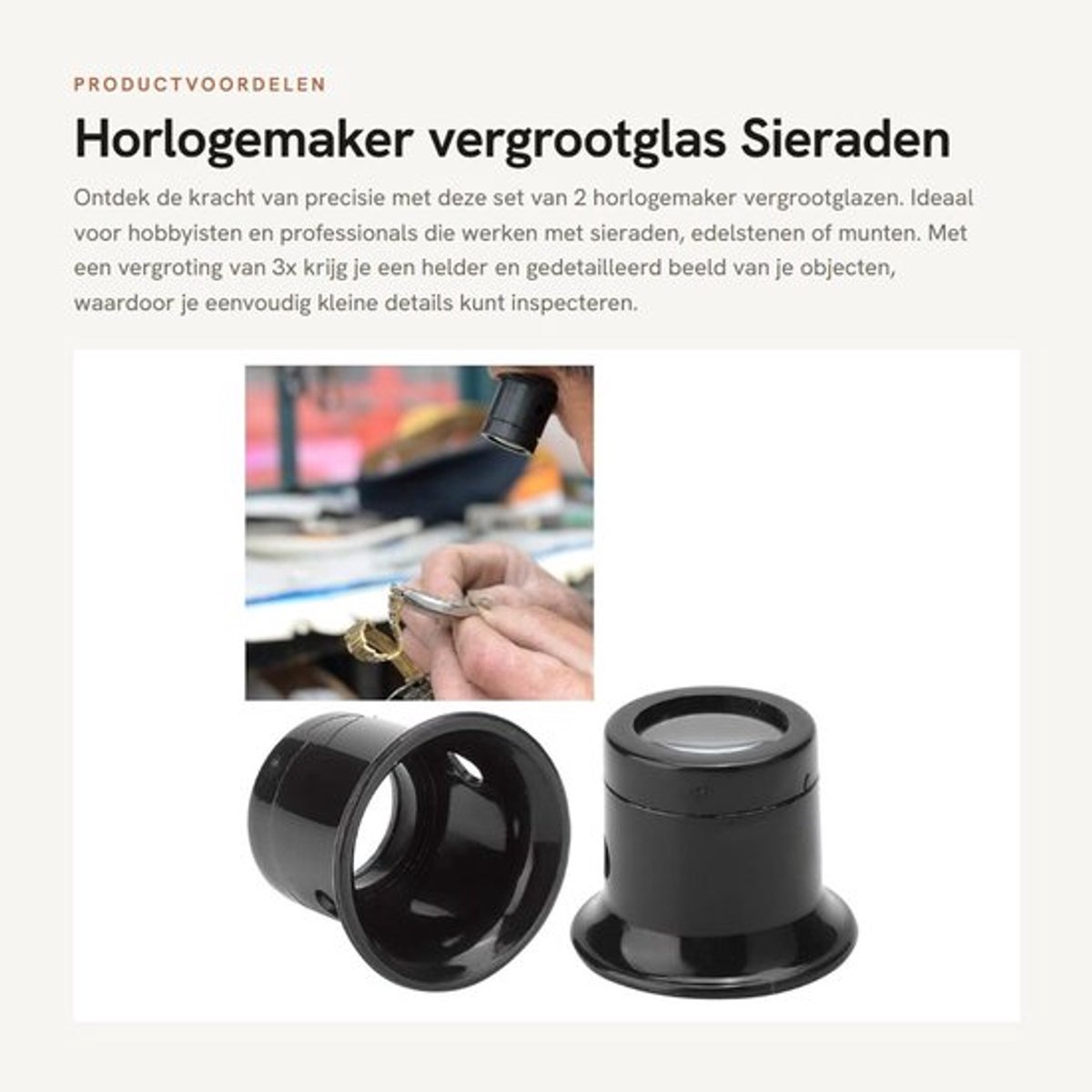 Horlogemaker vergrootglas - Sieraden gereedschap - 3x vergroting - Zwart - Hobby gereedschap - Perfect voor edelstenen en munten - 2 stuks