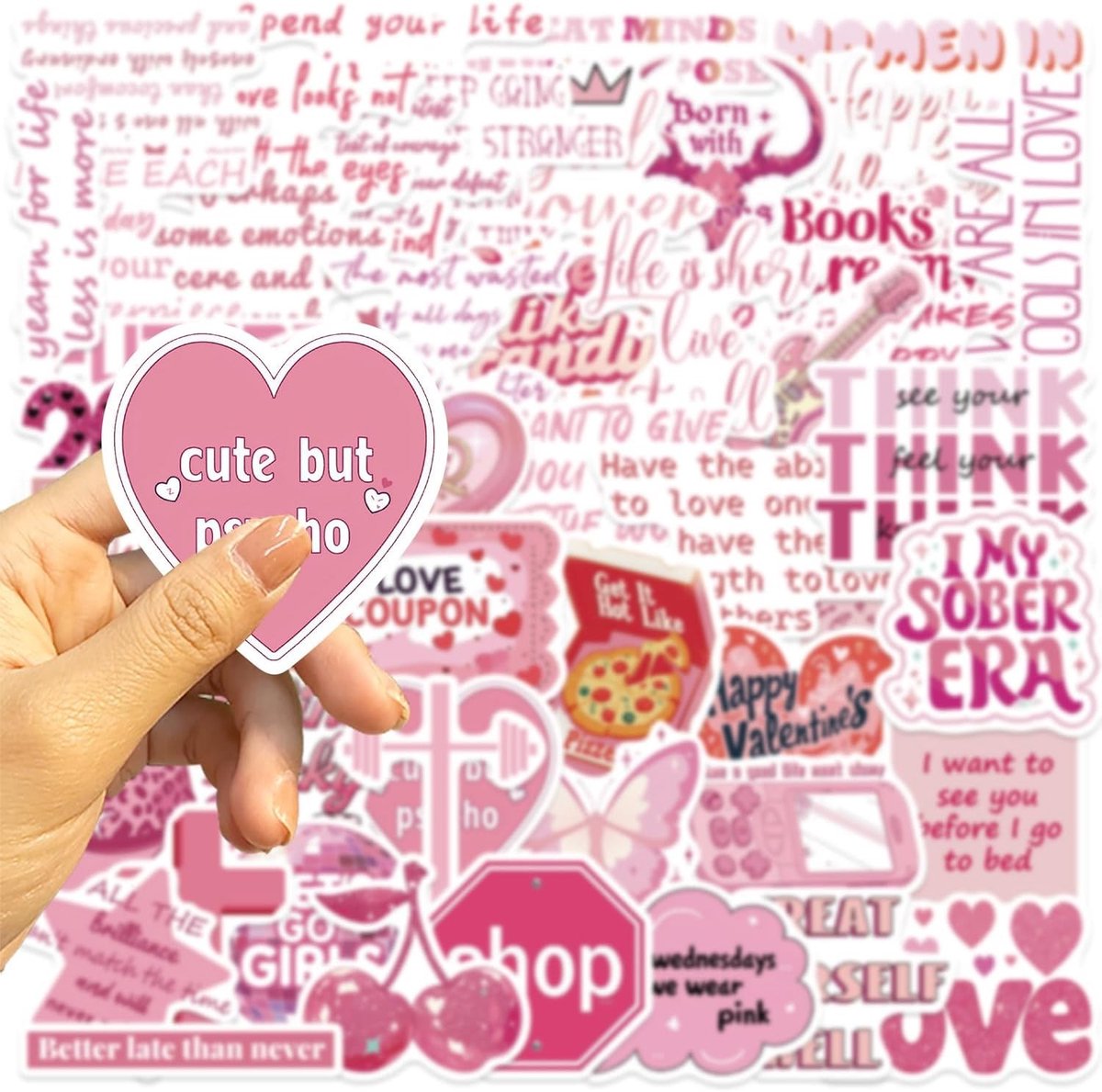 Romantische Woorden Stickers voor Jongeren en Volwassenen, 50 Stuks, Citaten Vinyl Stickerset voor Auto, Fiets, Skateboard, Laptop en Bagage