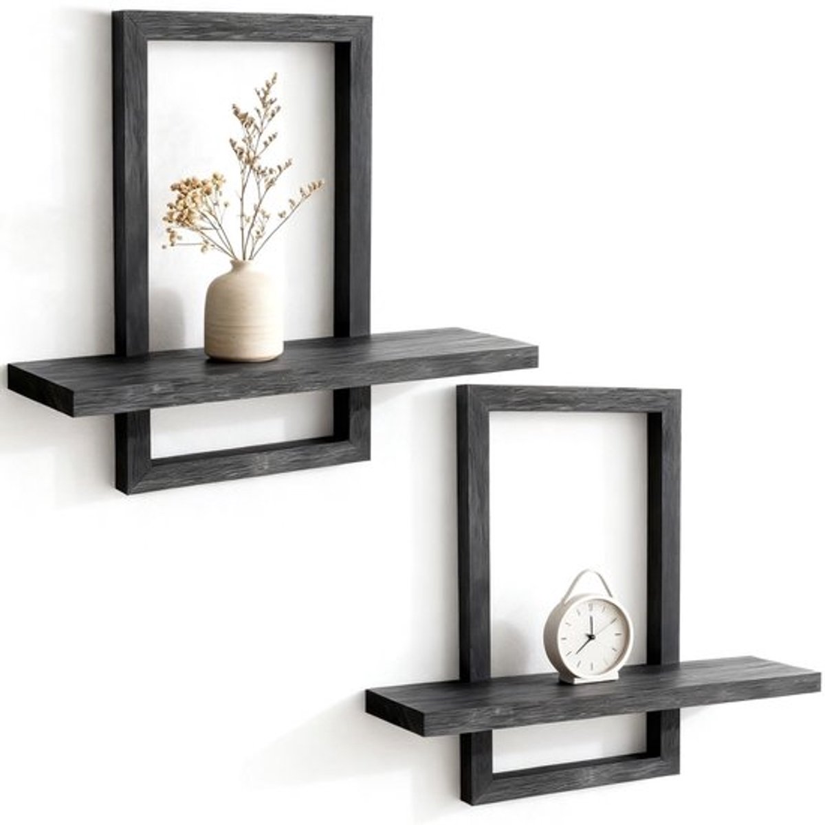 Wandplanken Set van 2 - Houten Wandplanken - Zwevende Planken - Zwart - Wanddecoratie - Ee