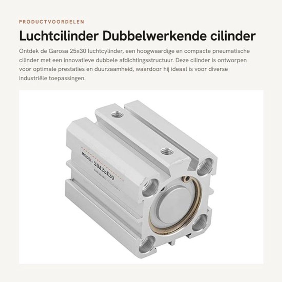Luchtcilinder Compact - 25 mm Bohring - 30 mm Slag - Dubbele Afdichtingsstructuur - Aluminium - Eenvoudig te Installeren - Pneumatische Cilinder