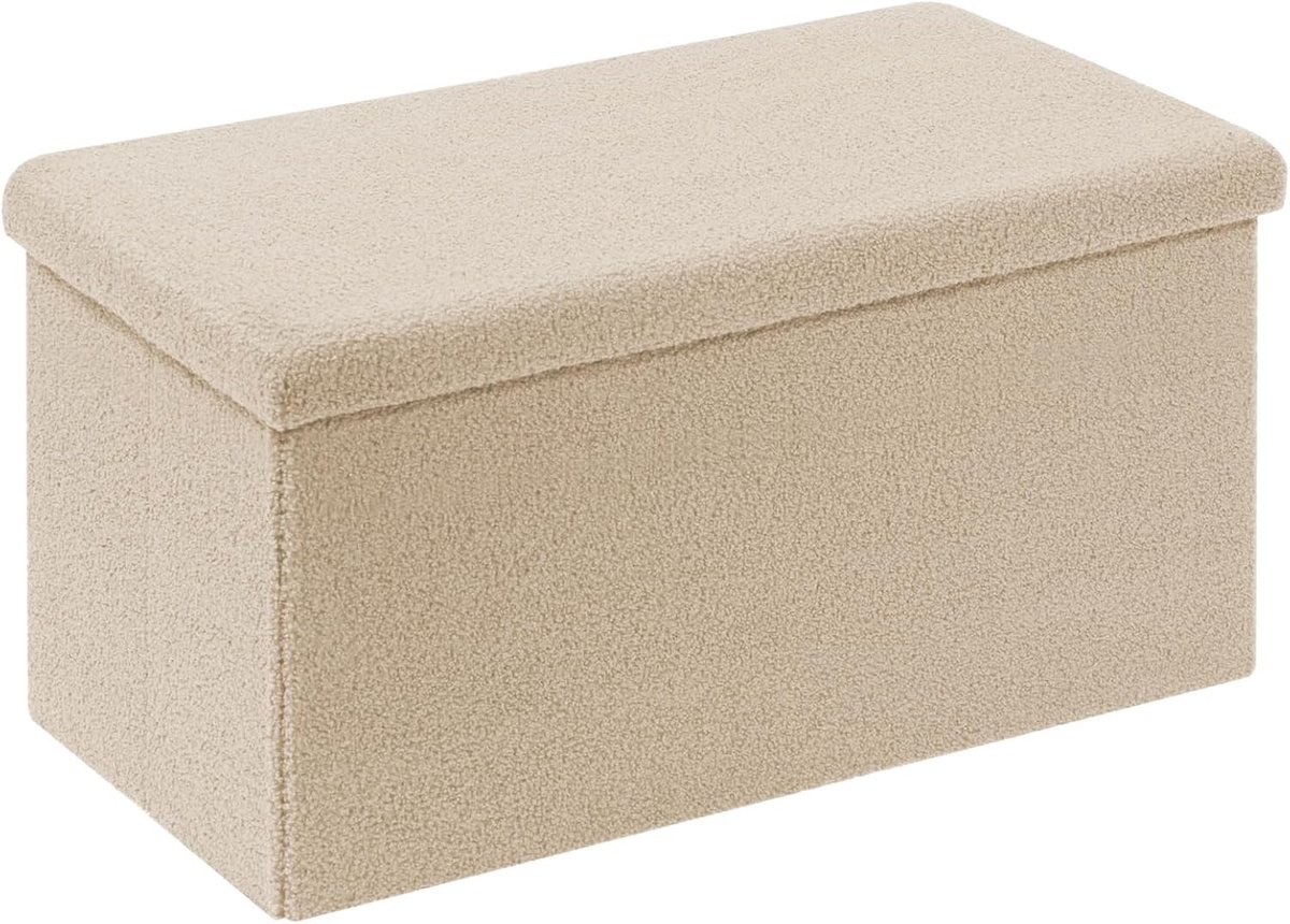 SnelShoppen - Bonlife Poef met Opbergruimte, Opvouwbaar Fluweel Zitzak met Deksel, Beige, 80 x 40 x 40 cm, Ideaal voor Woonkamer, Slaapkamer, Tuin, Fe
