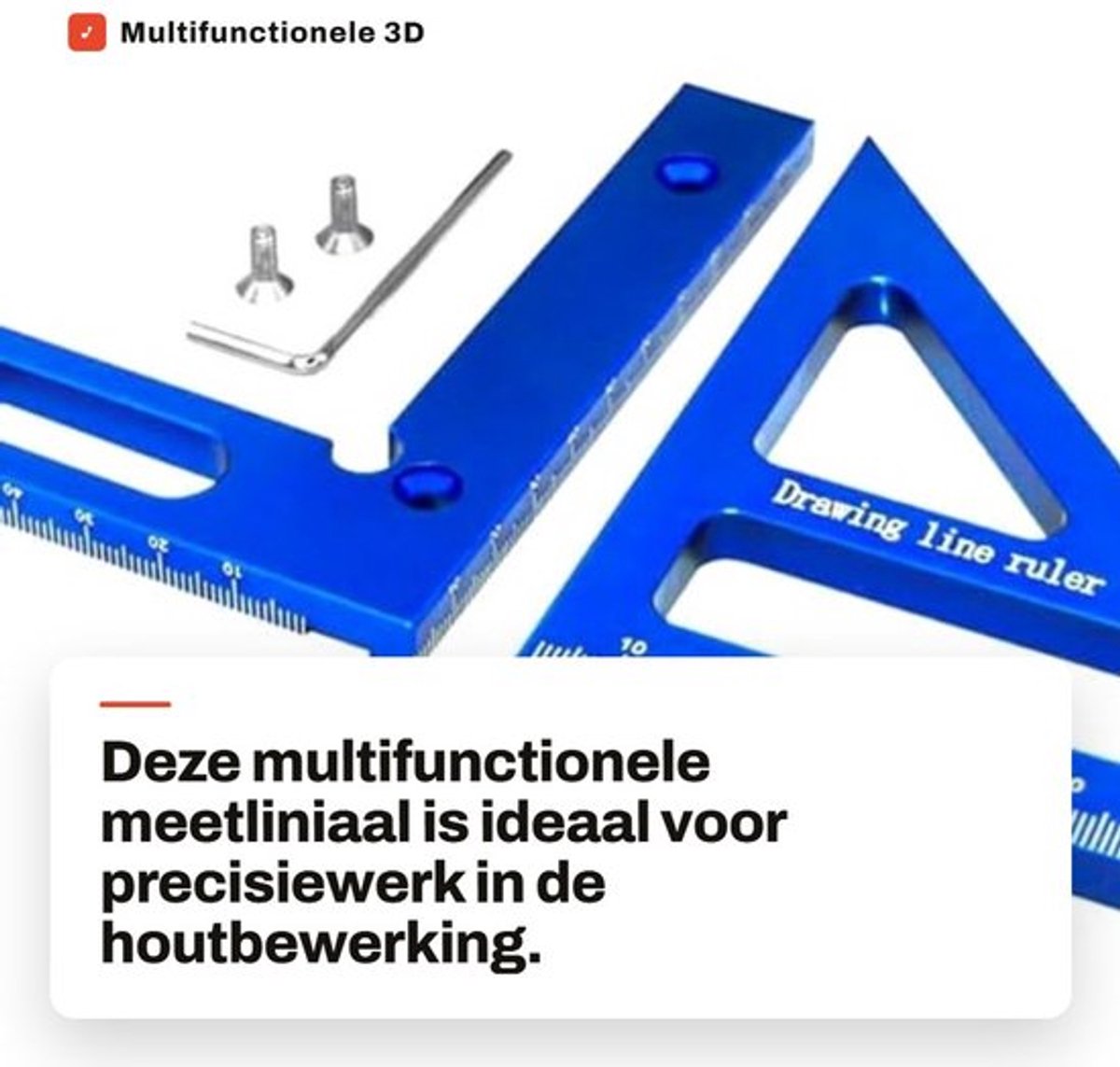 Meetliniaal met hoge precisie - Multifunctioneel meetinstrument - Driehoekige liniaal - Vierkante gradenboog - Verdikt ontwerp - 13 x 9 x 2 cm - Hoekliniaal