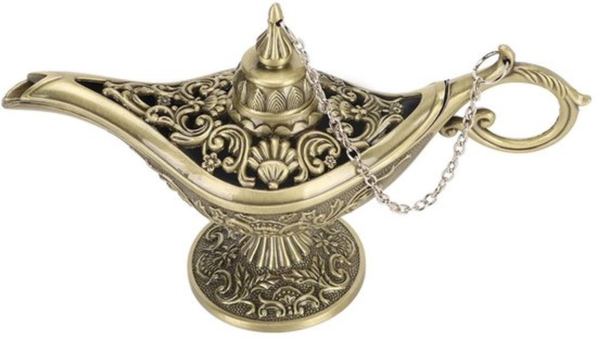 Wierookhouder Retro Aladdin Lamp - Bronzen Decoratie - Arabische Verzamelobject - Woondecoratie - 15 cm Hoogte - Klassiek Design