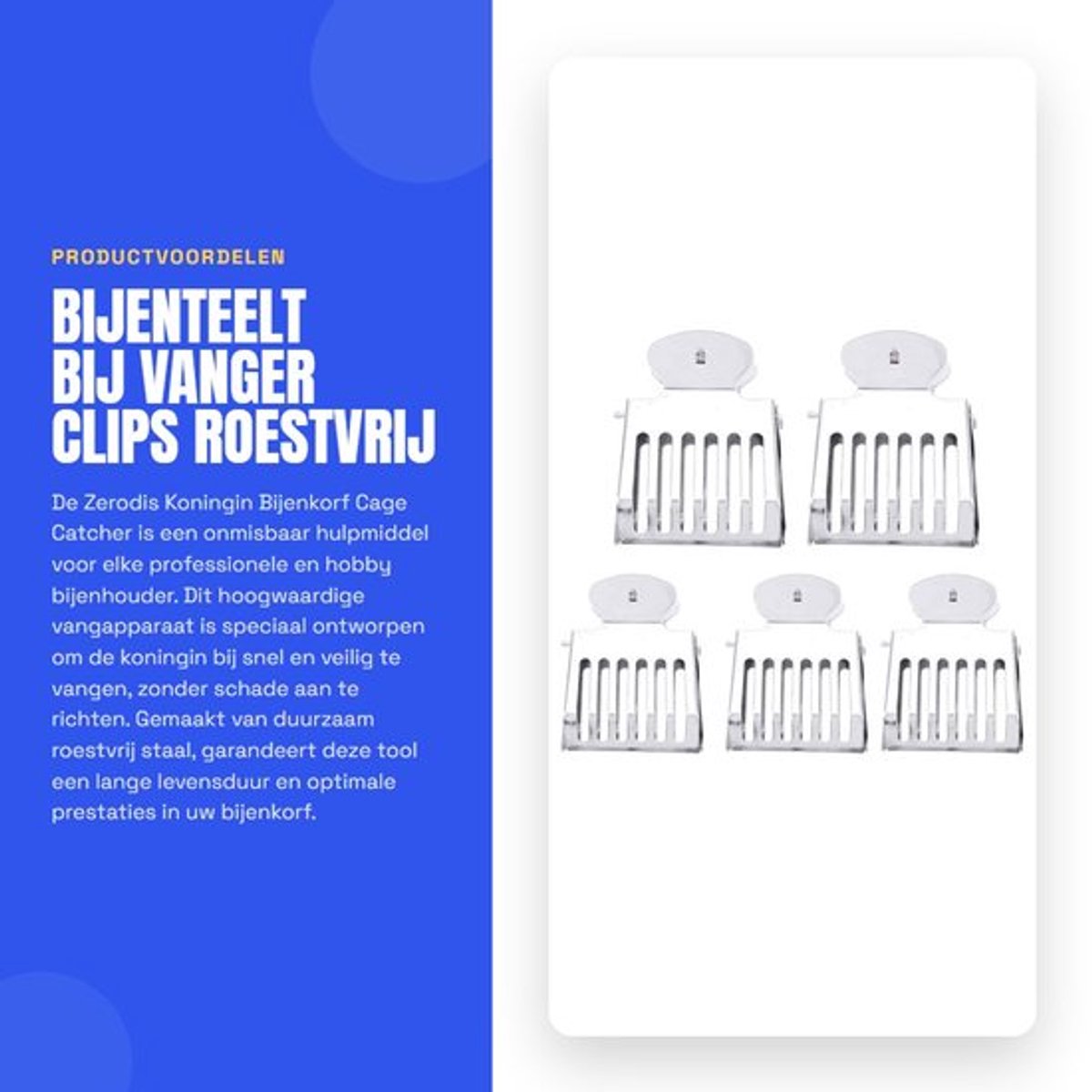Bijenvanger Roestvrij Staal - Imker Gereedschap - 5 Stuks - Afmetingen 5x1.8x7 cm - Opening 11 mm - Duurzaam en Handig