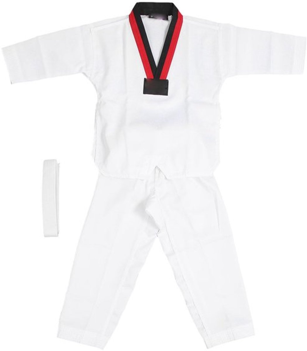 Taekwondo-uniform voor Kinderen - Ademend - V-Hals - Polyester/Katoen - Geschikt voor Beginners - Inclusief Riem en Broek - Vechtsportpak