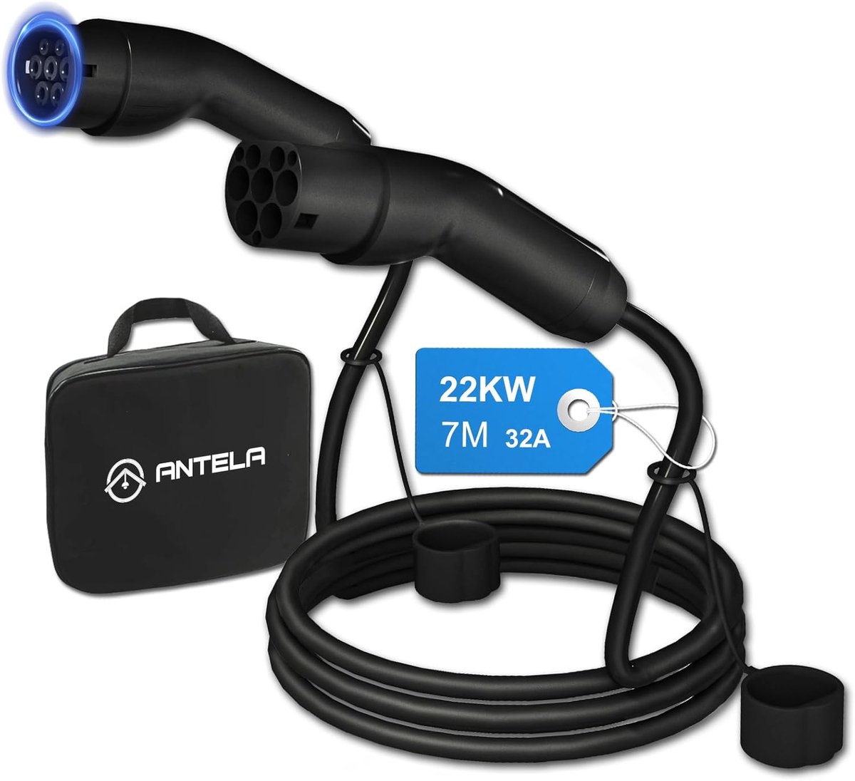 SnelShoppen - Type 2 Laadkabel 22 kW/32 A/7 m voor Elektrische Auto's PHEV - 3-fase, Waterdicht, TPU, Draagtas, Hoogwaardige Kwaliteit