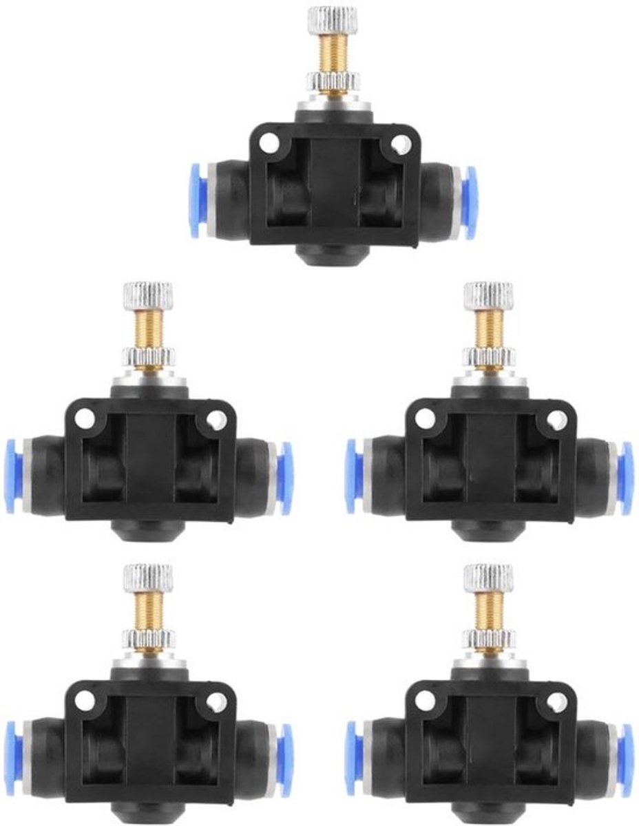 Persluchtregelklep 6 mm - Snelkoppeling - Pneumatische Klep - Kunststof - Automatiseringsapparatuur - 5 Stuks - Luchtregelklep