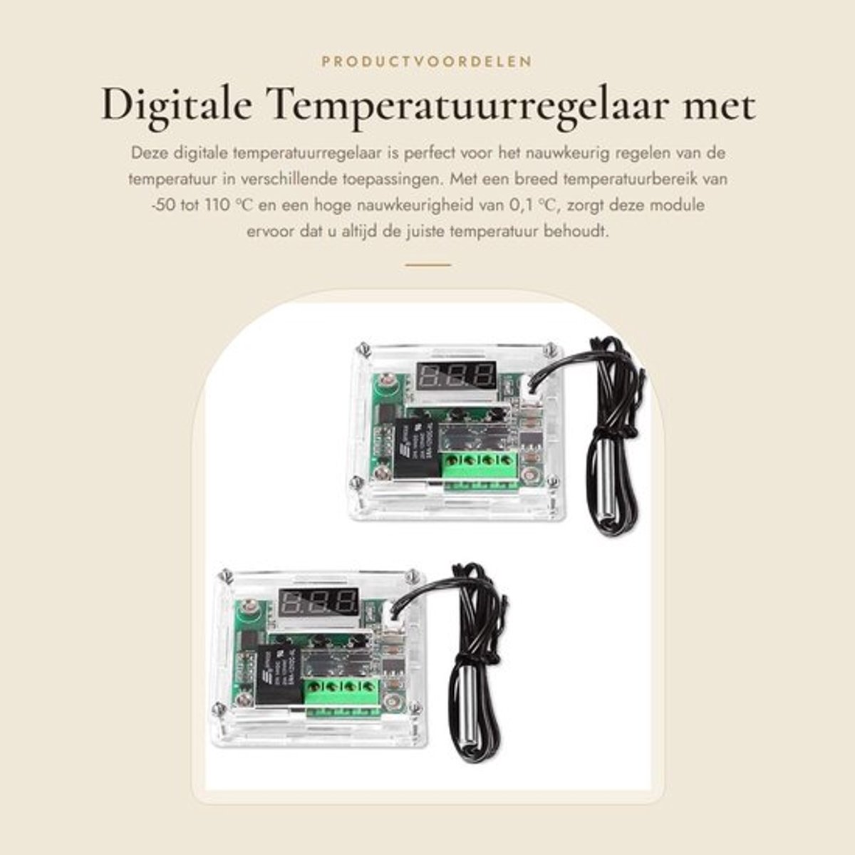 Temperatuurregelaar Digitale Module - Temperatuurmeter - NTC Sensor - Schakelaar - Behuizi