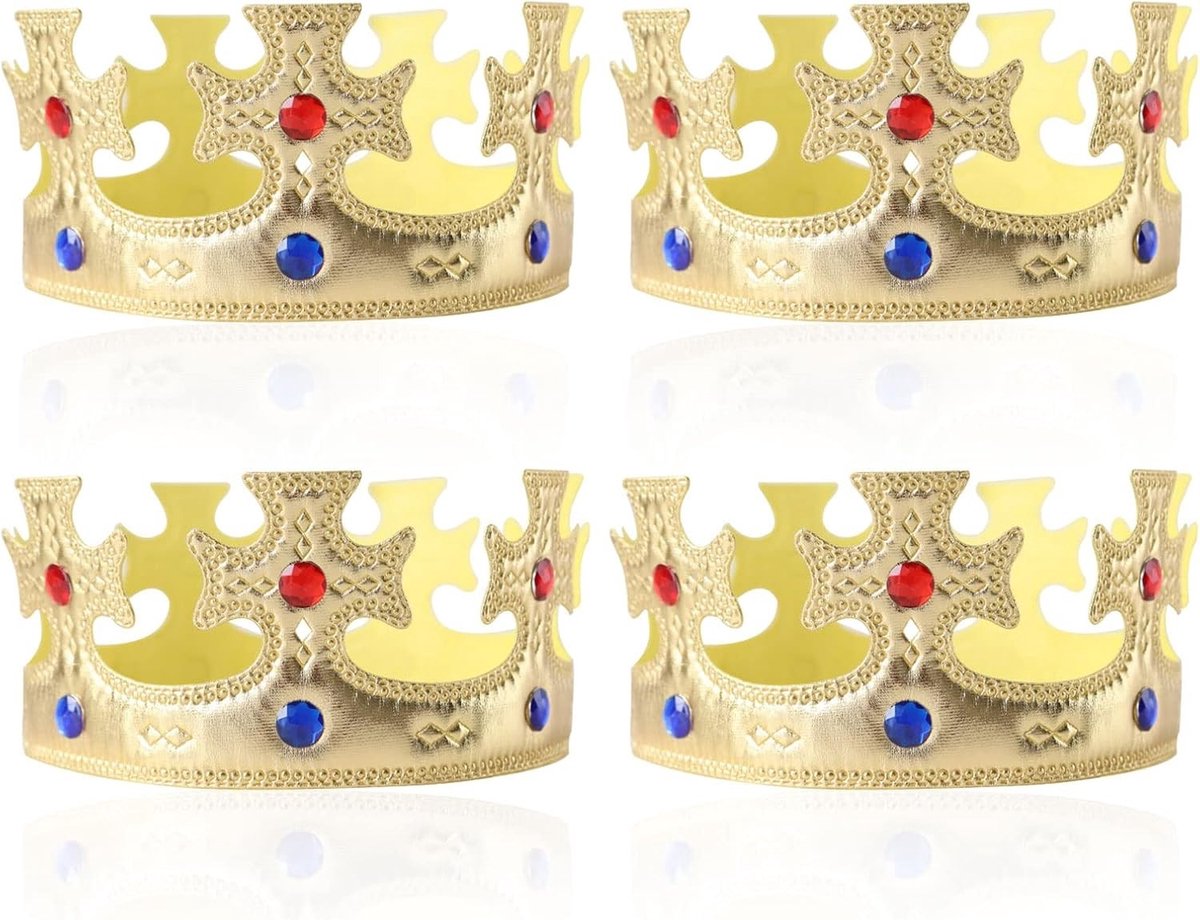 4 stuks koningskronen voor kinderen en volwassenen, feestaccessoires voor verjaardagen en kostuums