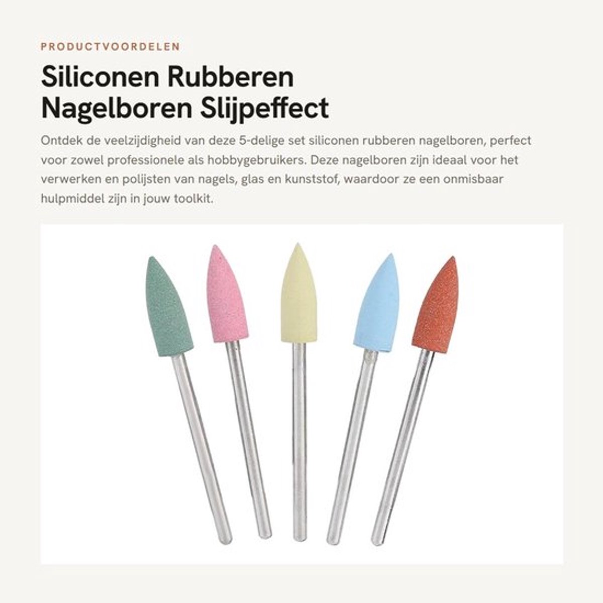 Nagelboren 5-delige Set - Siliconenrubberen - Slijpeffect - Multifunctioneel - Voor Nagel/Glas/Plastic - 2,35 Mm Diameter - Nagelaccessoires