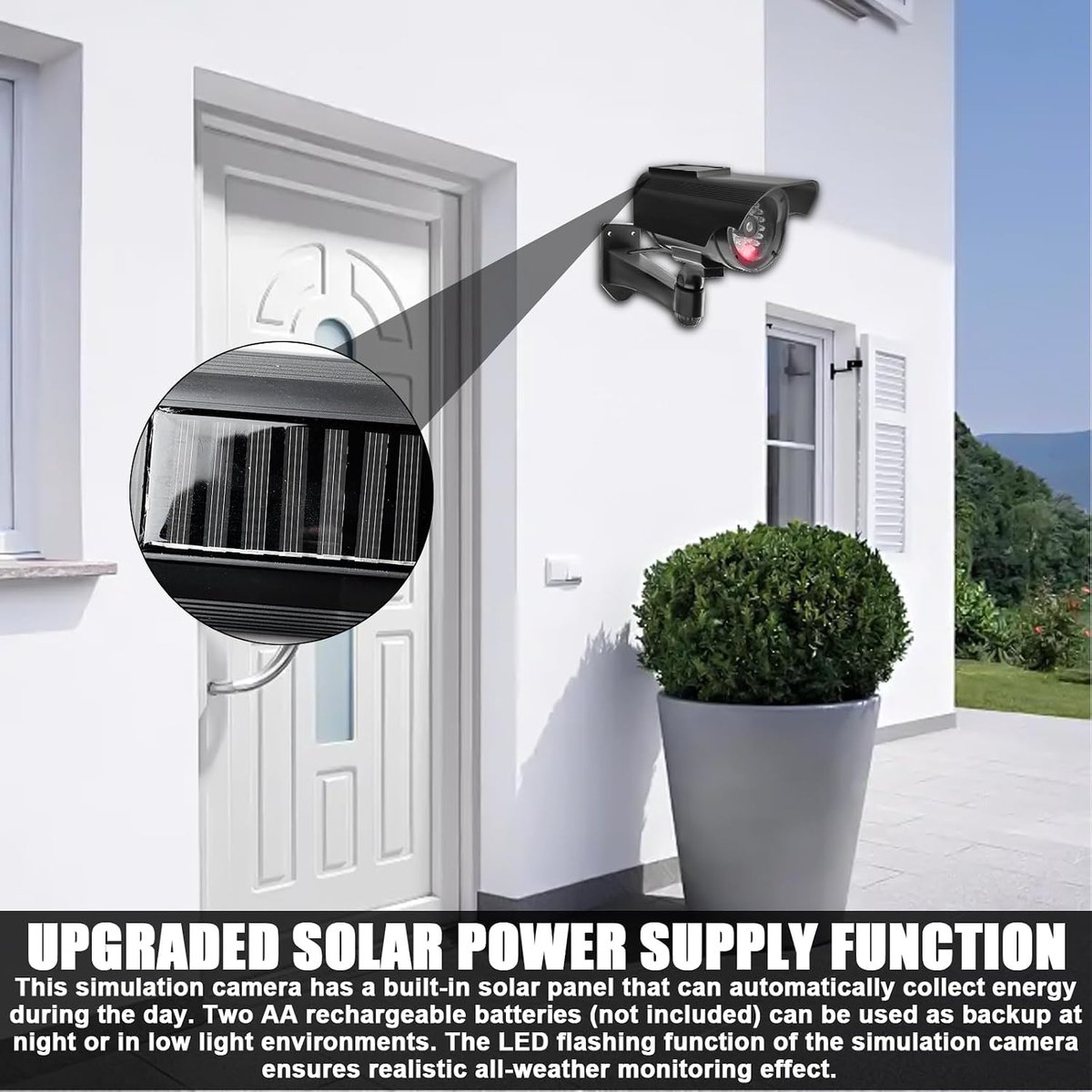 SnelShoppen - 2 Stuks Solar Dummy Camera's voor Buiten, Weerbestendig met Knipperend LED Licht, Realistische Nepcamera voor Huis, Tuin, Garage, Binnen